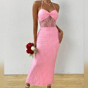 Contrast Lace Halter Formal Dress For Summer